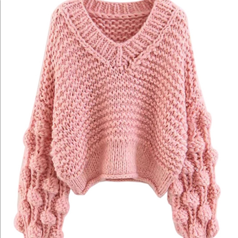 Pink Bubble Sleeve Sweater